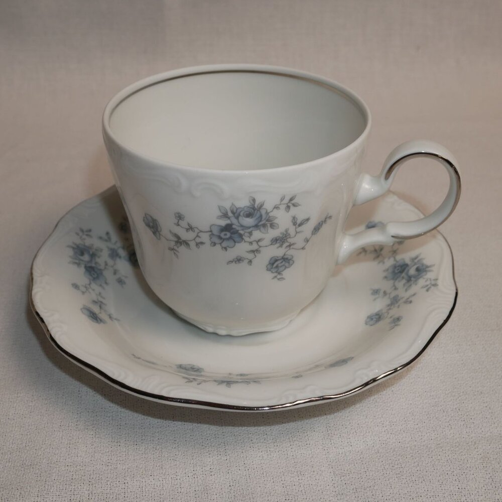 Set Of 4 Johann Haviland Bavaria Germany Blue Garland Tea Cups & Saucers VTG - Picture 7 of 10